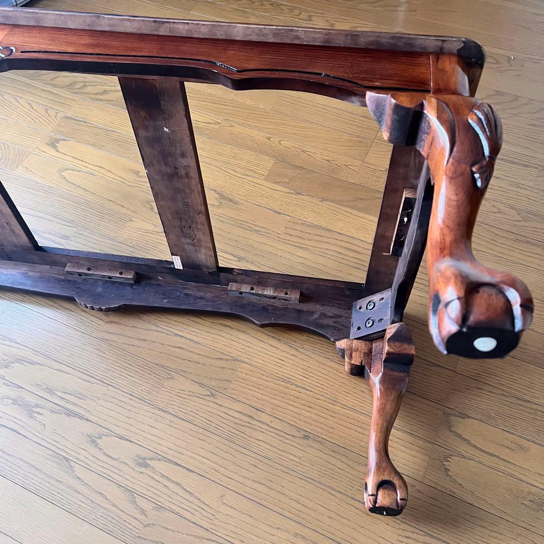 木製座卓 ガラス天板 ダークブラウン アンティークテーブル アメリカ輸入家具
