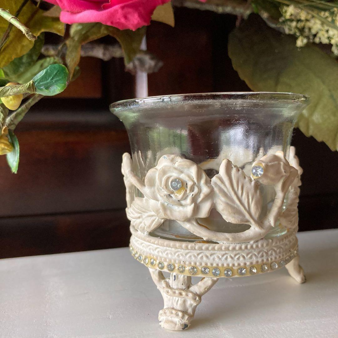 ホワイトローズキャンドルホルダー  花びん 小物入れ  ヴィンテージレア物