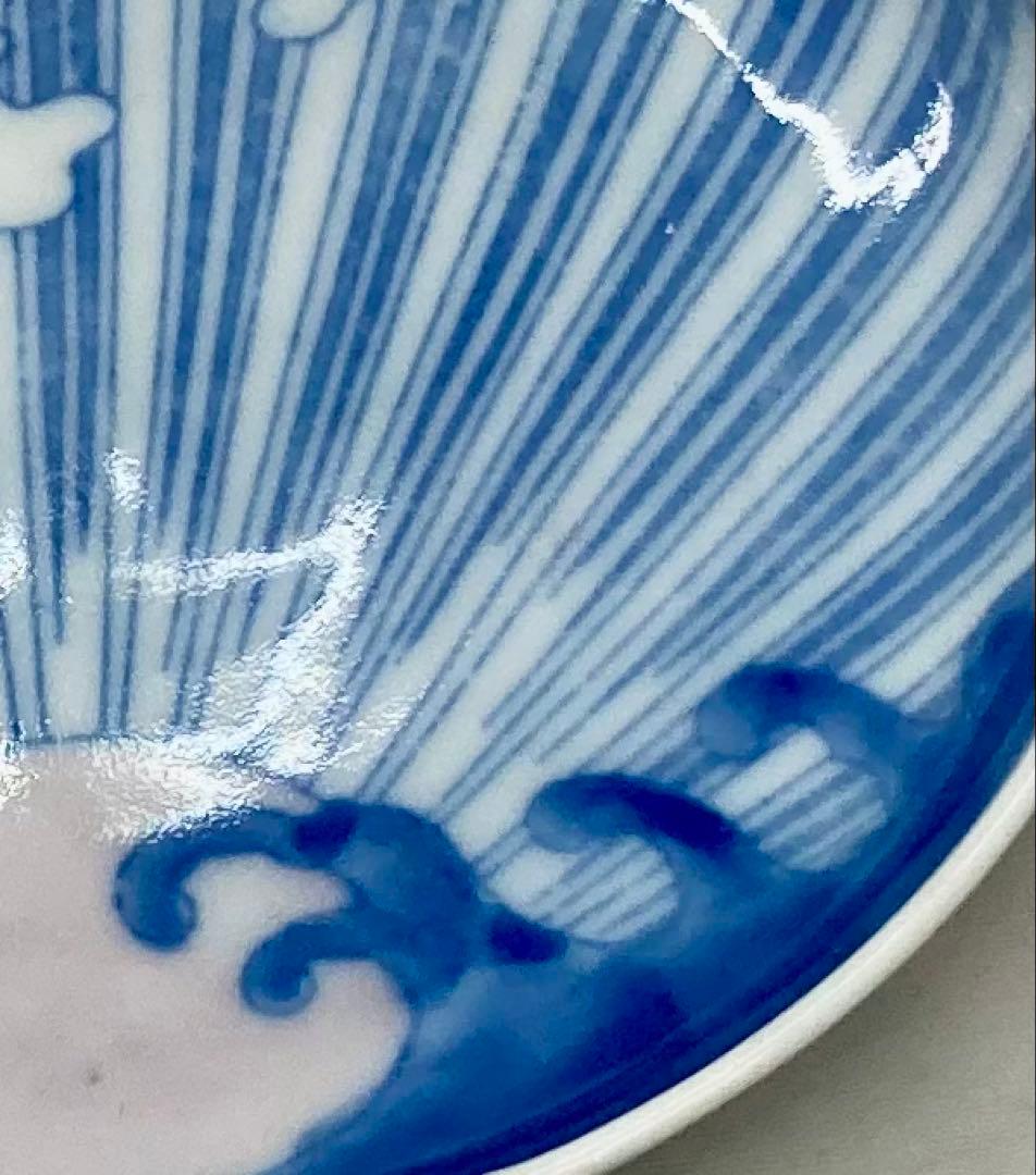 B558b 印判 兎に日の出 小皿 1枚　兎図　図変り　骨董　明治時代