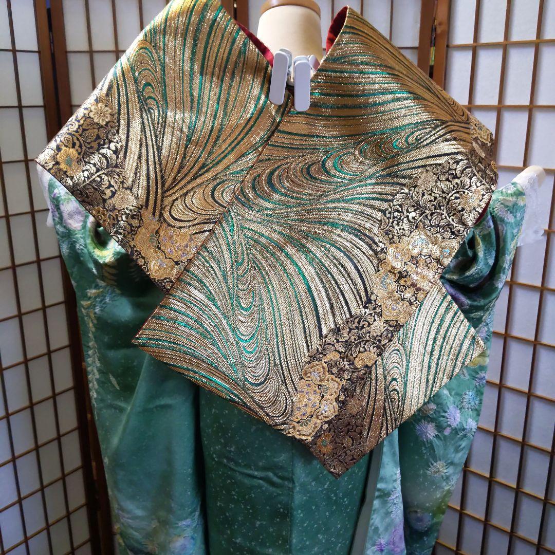 295【最終価格】翡翠色　金通し　落款辻ヶ花振袖6点フルセット成人式卒業式謝恩会