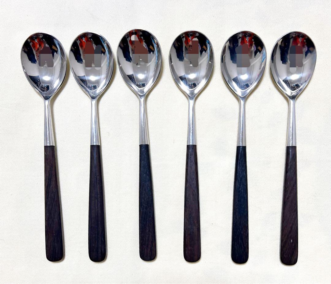 フィンランド製　HACKMANハックマン　木柄ステンレススプーン6本ヴィンテージ