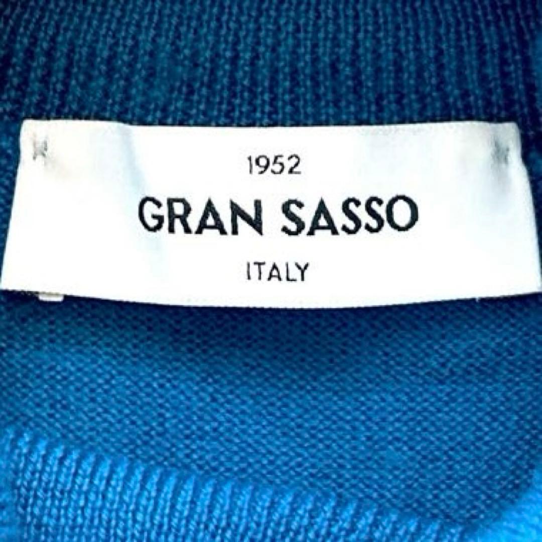 現行✨人気グランサッソウールタートルネックニット　ハイゲージ52ブルー近年モデル