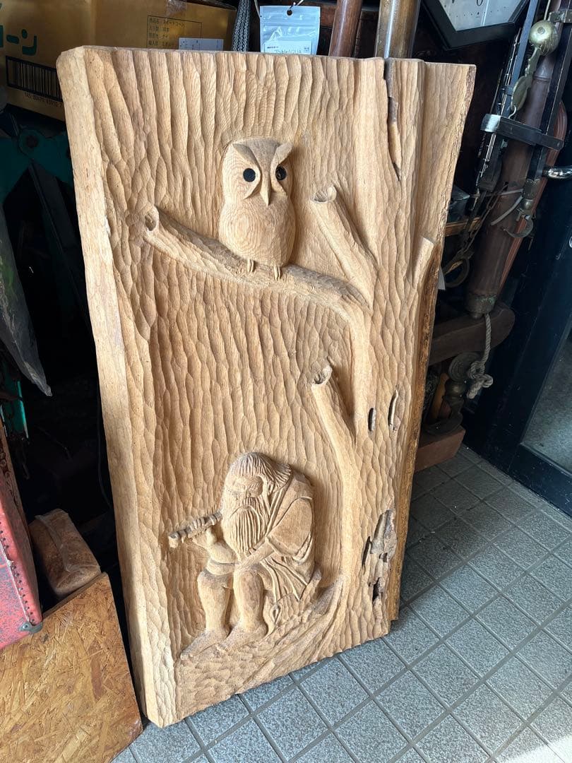 アイヌ木彫り壁掛け、アイヌ彫刻壁画 アイヌ特大壁掛.アイヌ木彫り衝立 103cm