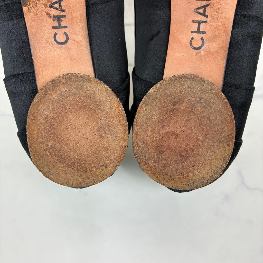 シャネル　パンプス　サテンリボン　ココマーク　バレエシューズ