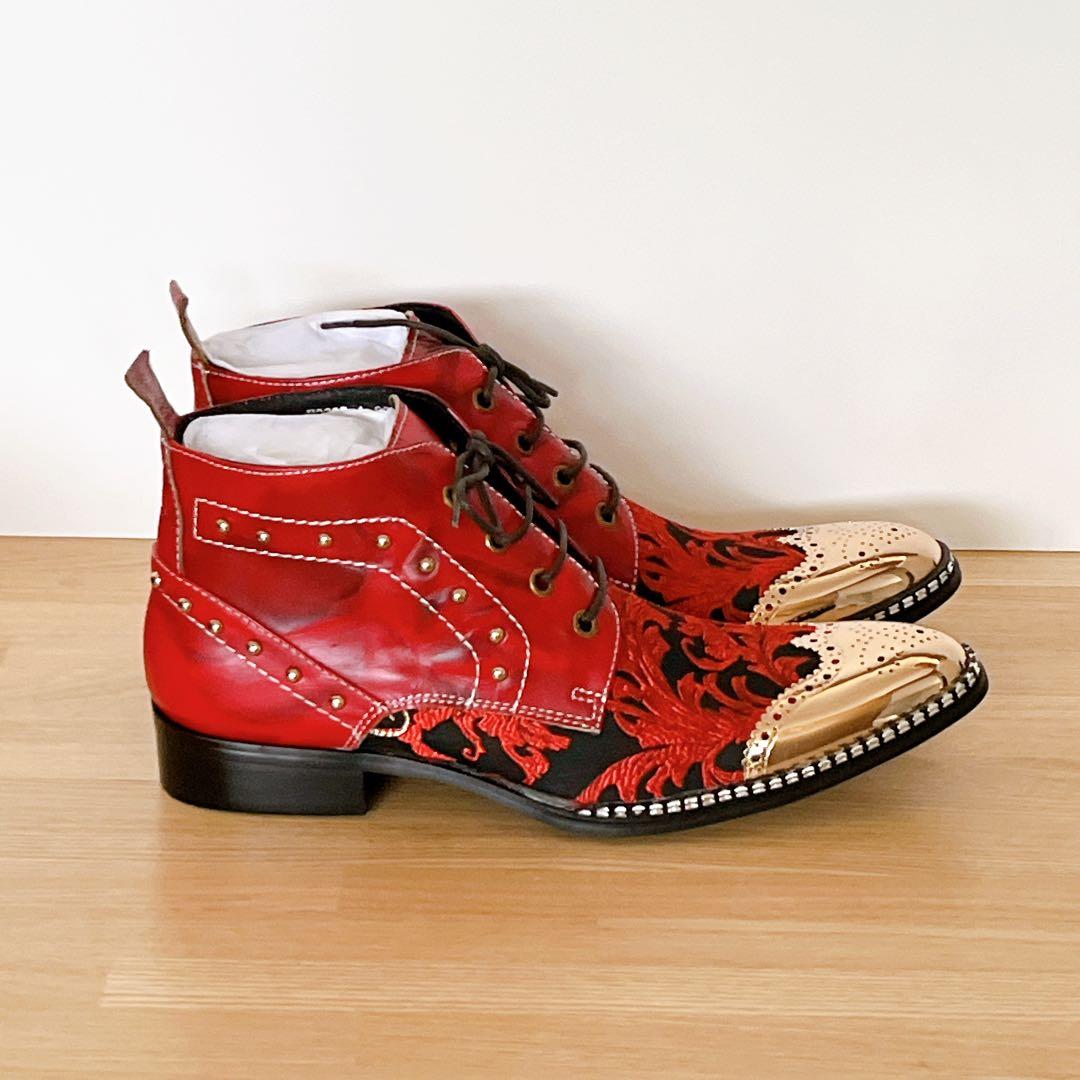 Rui Landedメンズ アンクルブーツ メタルトゥ 刺繍付き 26.5cm