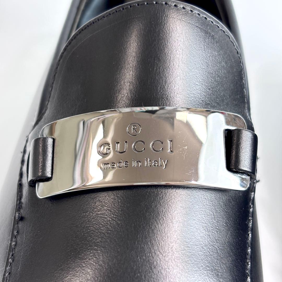 美品 GUCCI グッチ レザー ローファー メタルプレート 革靴 23.5cm