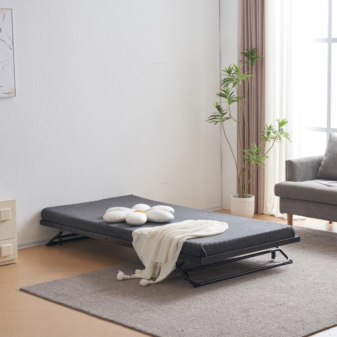 【ブラック】 パイプベッド 折りたたみベッド シングル 下収納 耐荷重120kg