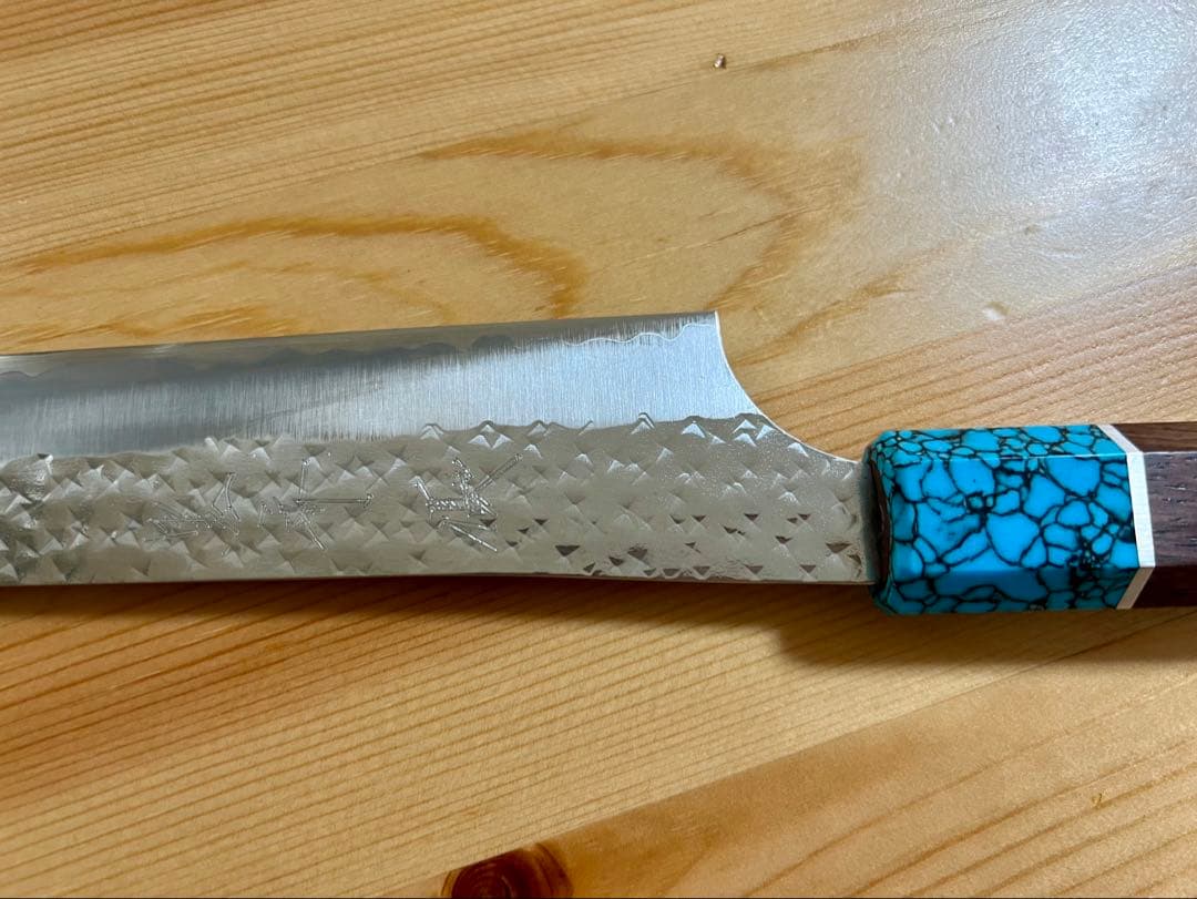 黒崎優 「閃光・鋭」筋引き包丁 240mm ウエンジ柄 ターコイズ桂