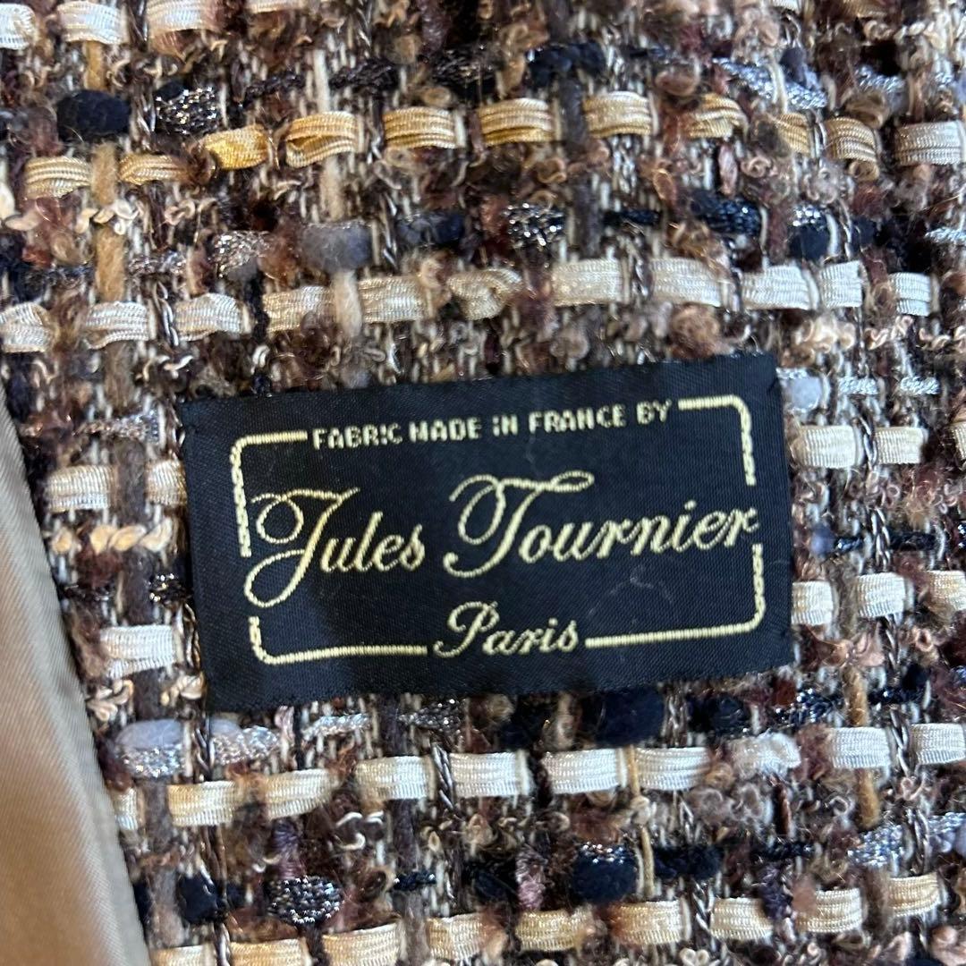 ￼ 【美品】グレースクラス ビジュー付ミンクファー　ツイードノーカラーコート