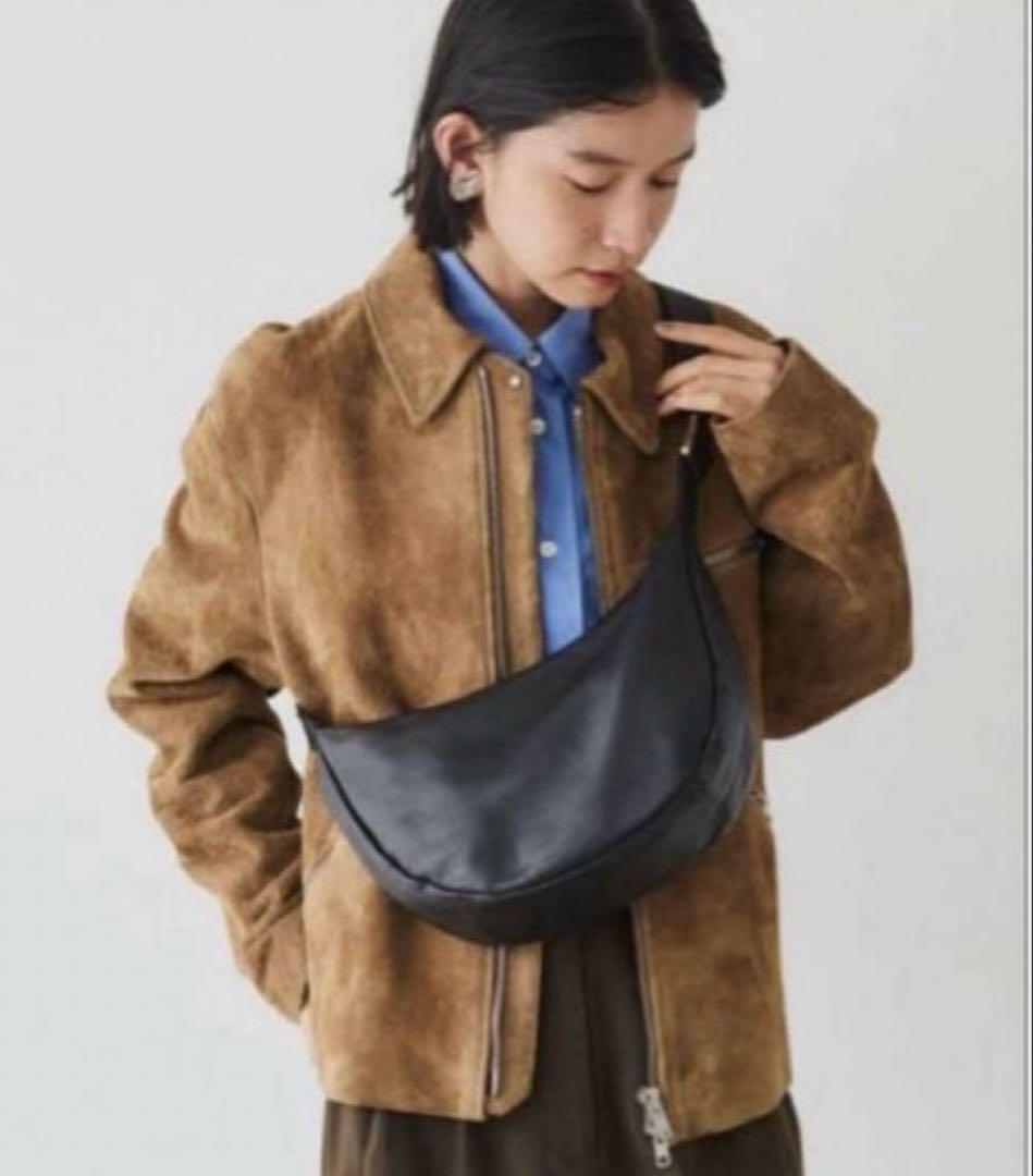 超美品ラシット ソフトレザーラウンドショルダーバッグ 金具シルバー