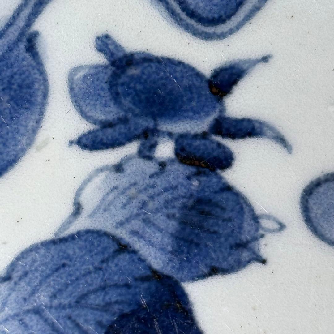 古伊万里　藍九谷様式　染付水鳥花図尺皿　31.5cm　裏唐草文　江戸中期　蒐集家