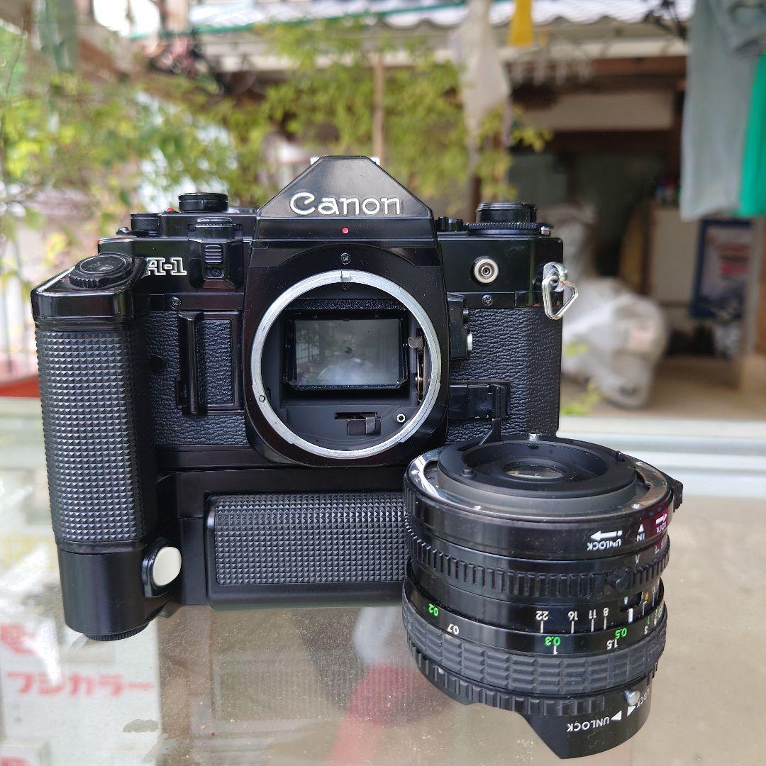 CanonA-1  フィルムカメラ　モータードライブ　シグマ16mmレンズ付き