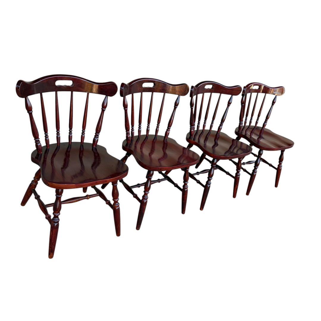 飛騨高山 柏木工 ウィンザーチェア 2脚セット ダイニングチェア ワインレッド②