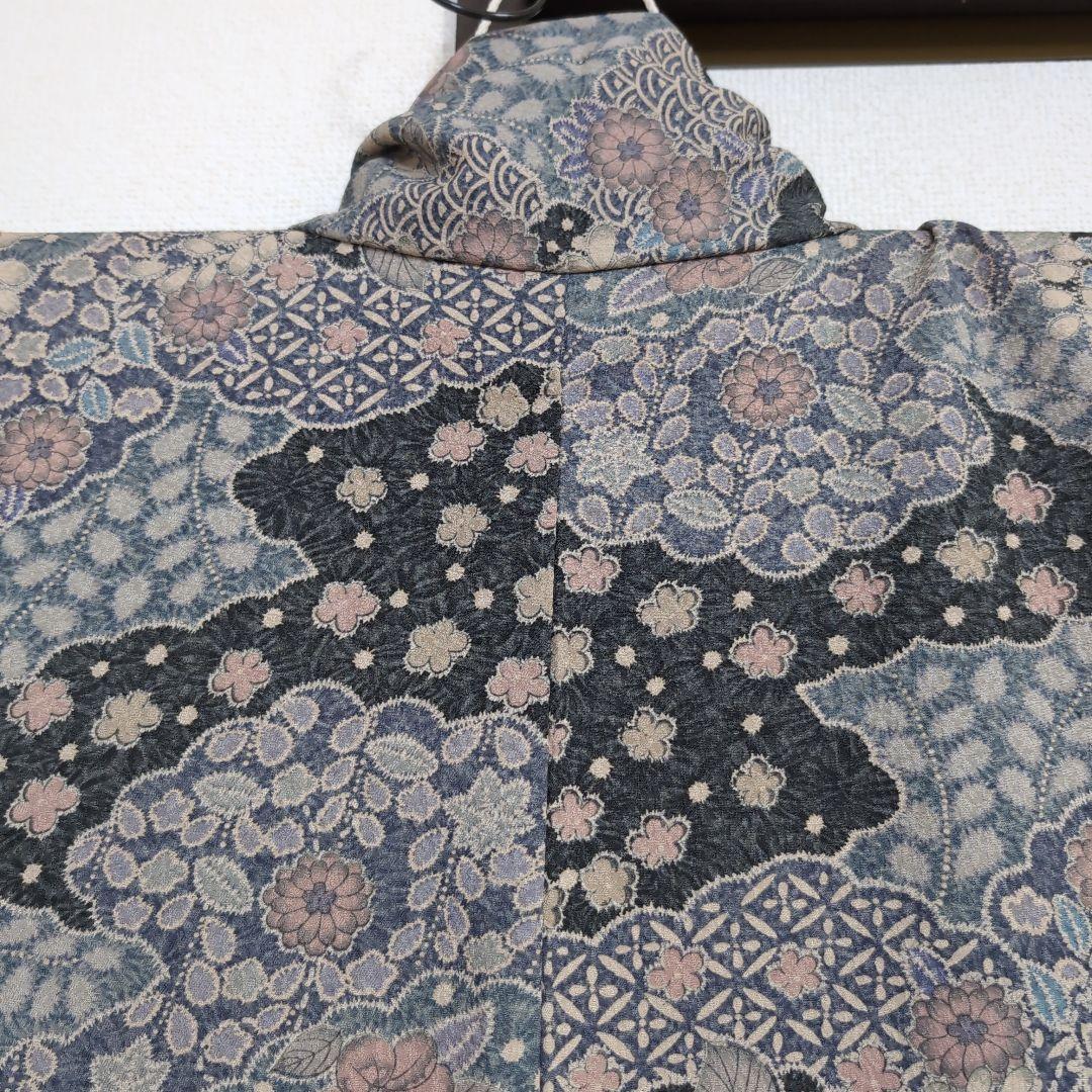 【三花】美品　洗える着物　辻ヶ花　グレー　鼠　袷　リサイクル　リユース