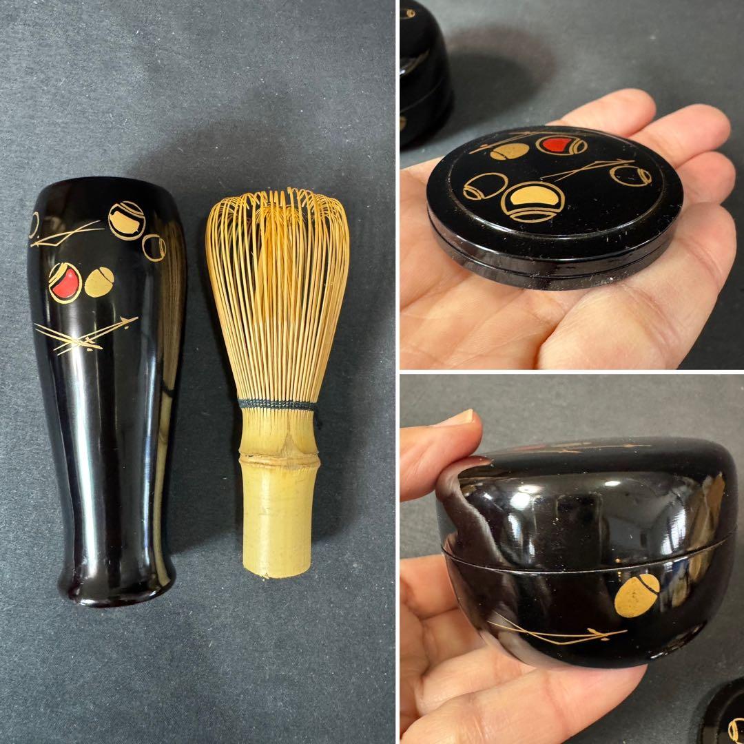 J05 送料無料　茶箱セット　塗り茶箱　茶碗　棗　香合　茶道具　茶筅 仕覆