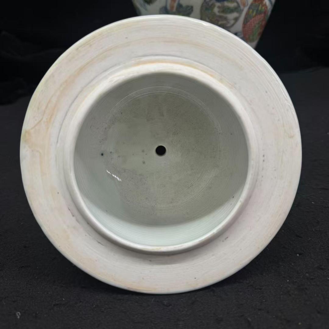 江戸時代中期　古伊万里色絵風景亀鶴図壺　沈香壷　　古美術　骨董品