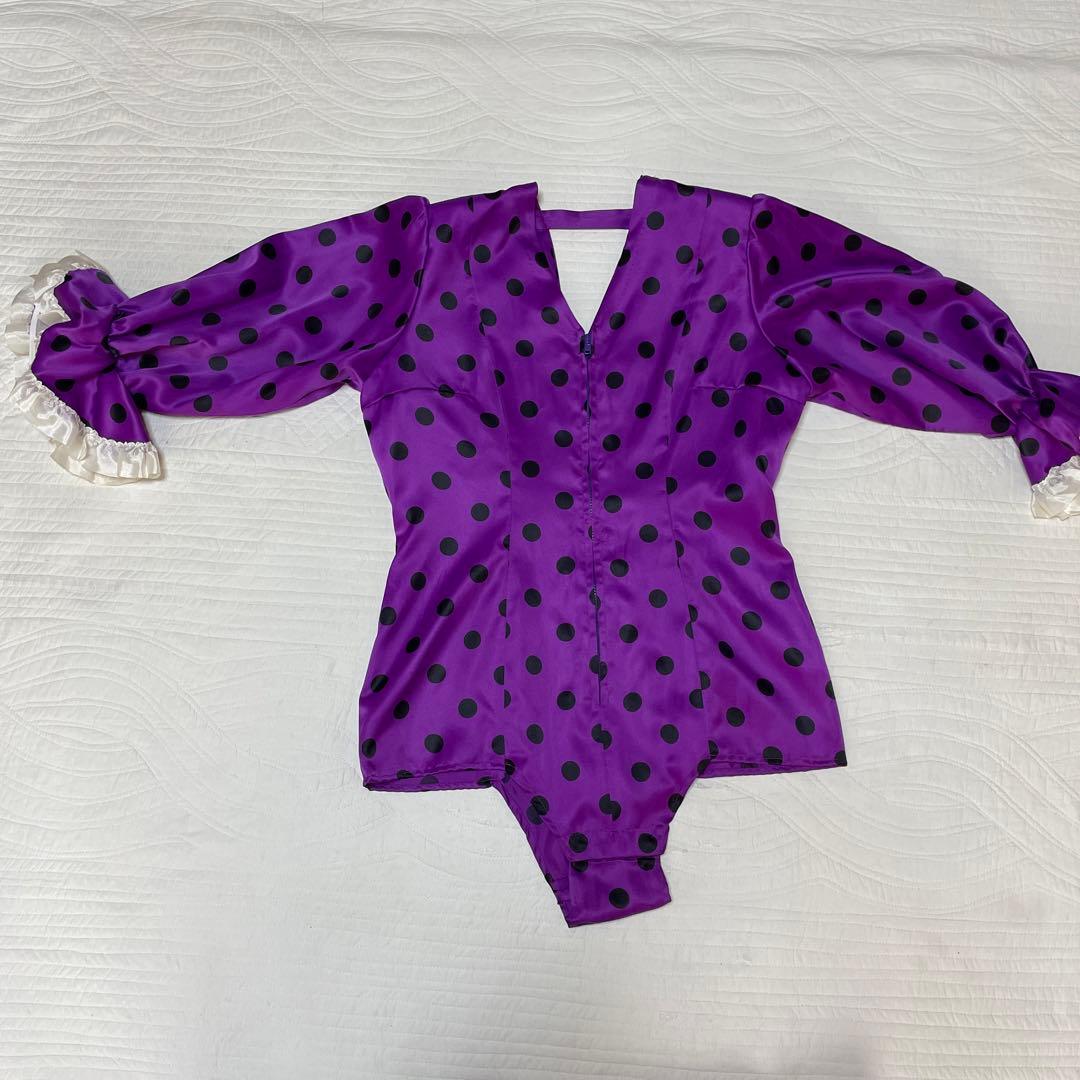 【値下げ】フラメンコ衣装サイズＬ　 紫地✖️黒ドット