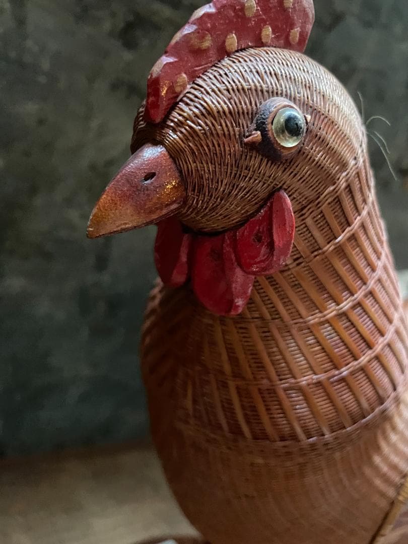 希少 1940's ヴィンテージ 上海伝統工芸 竹細工 雄鶏 ラタン オブジェ