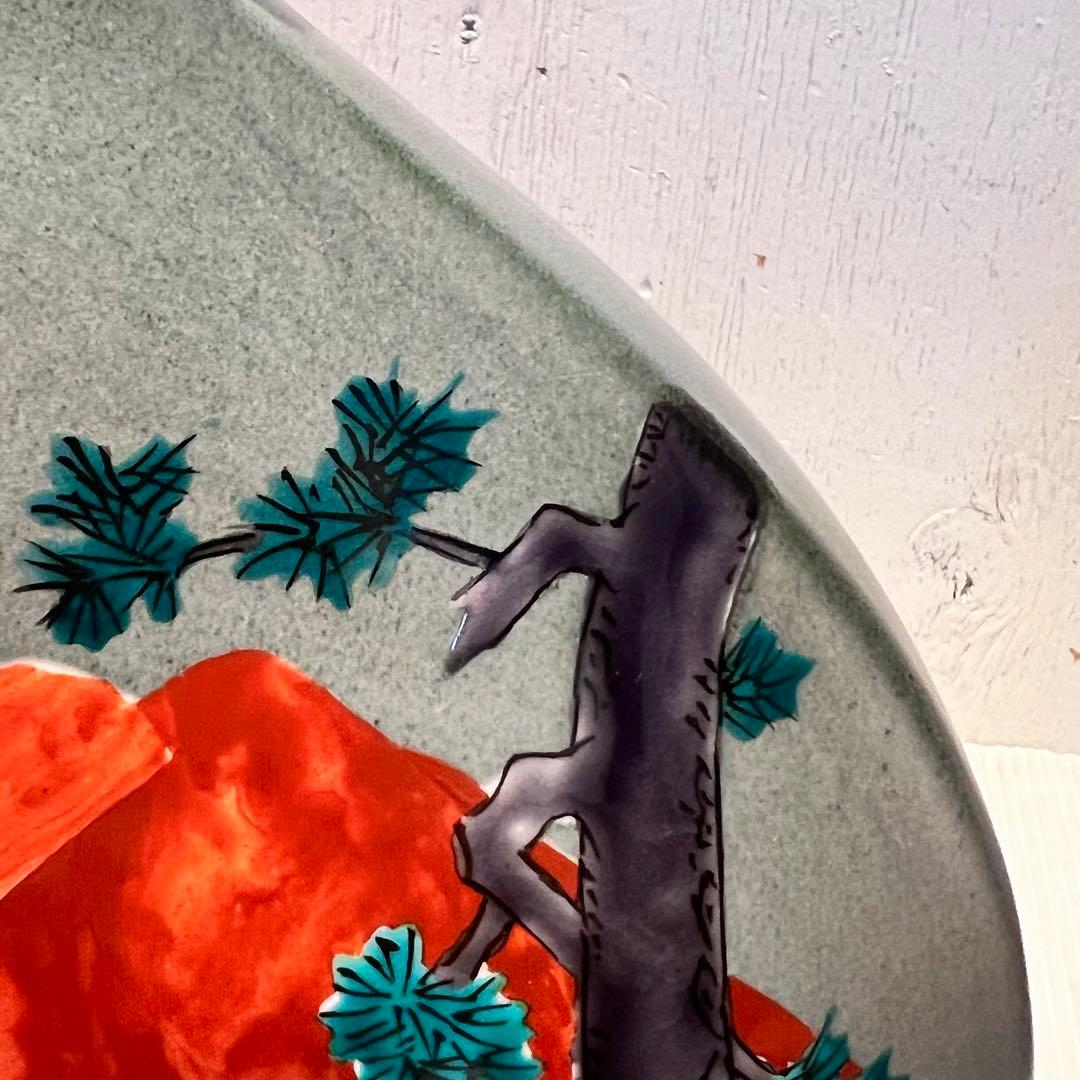 伝統工芸士　九谷焼　赤富士　花瓶　花器　山上義正作　陶器　陶芸　インテリア