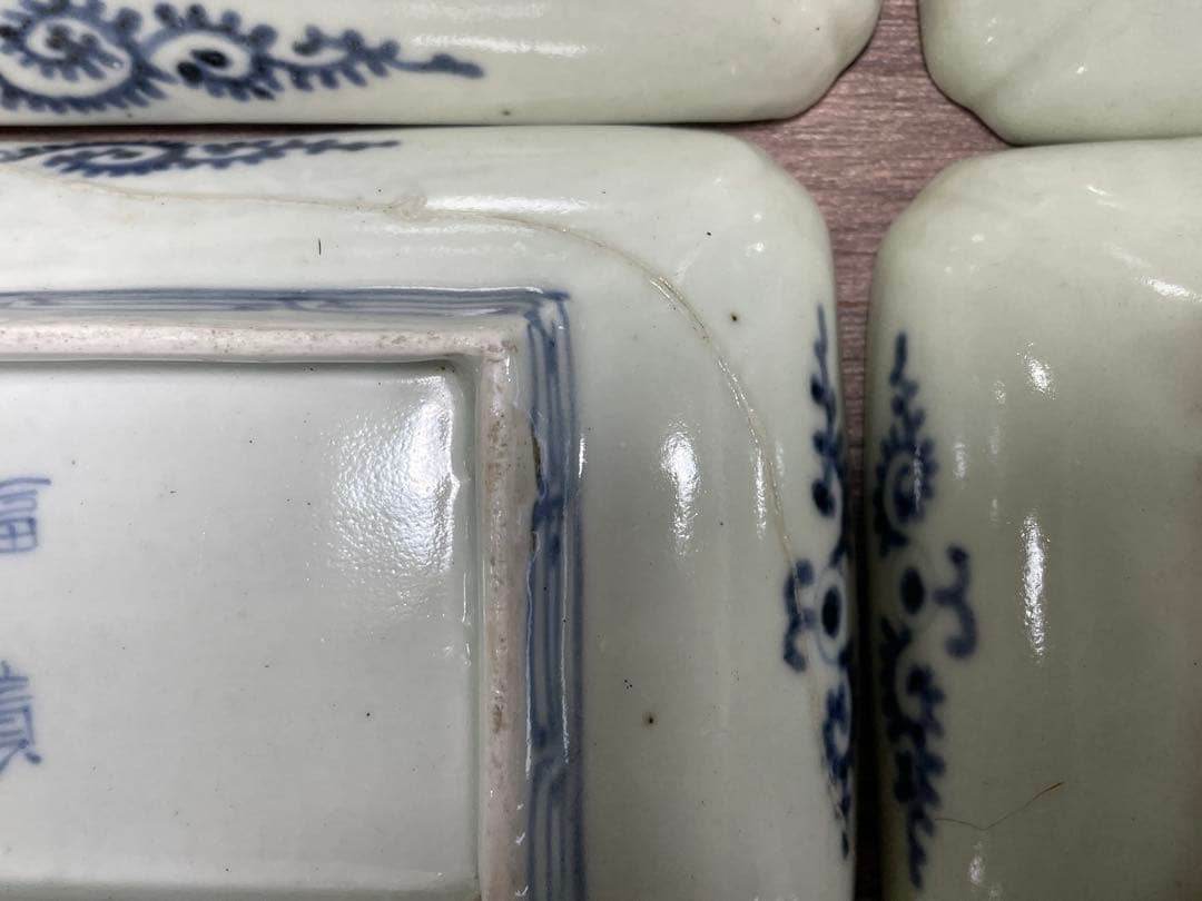 江戸中期 蛸唐草 牡丹 古伊万里 長方形 皿20枚セット 骨董 富貴長春