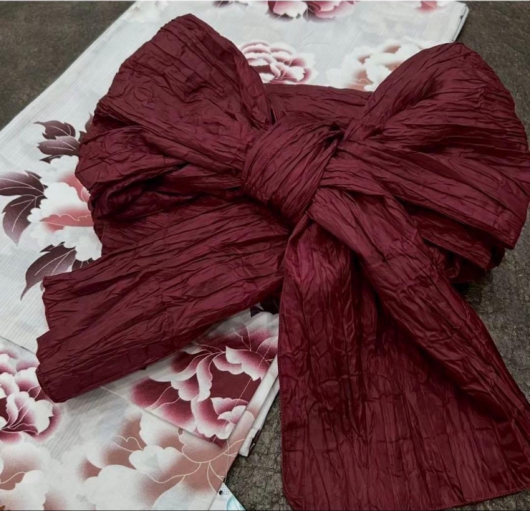 浴衣　大きめサイズ　浴衣 3L 牡丹　兵児帯　ボルドー　2点　新品　0720④