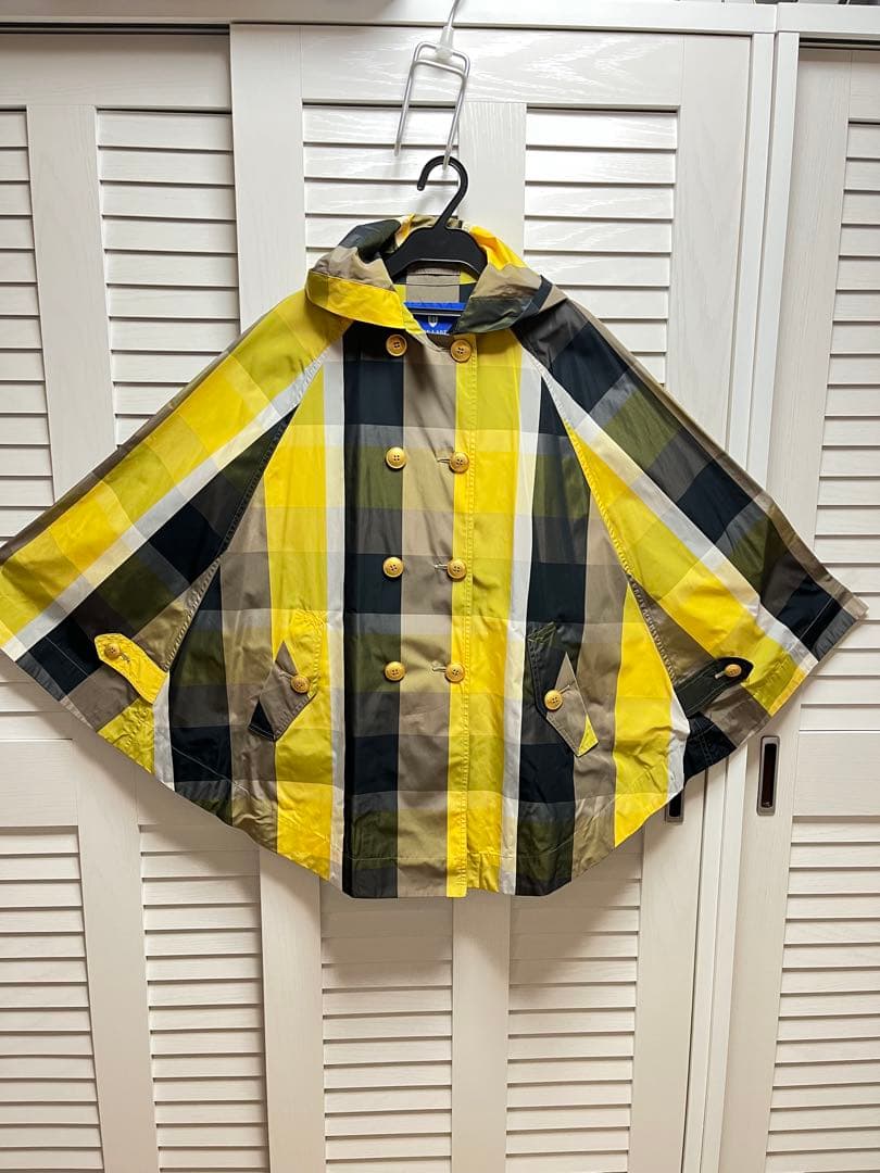 ブルーレーベル　未使用チェック柄フード付きレインポンチョ　38号