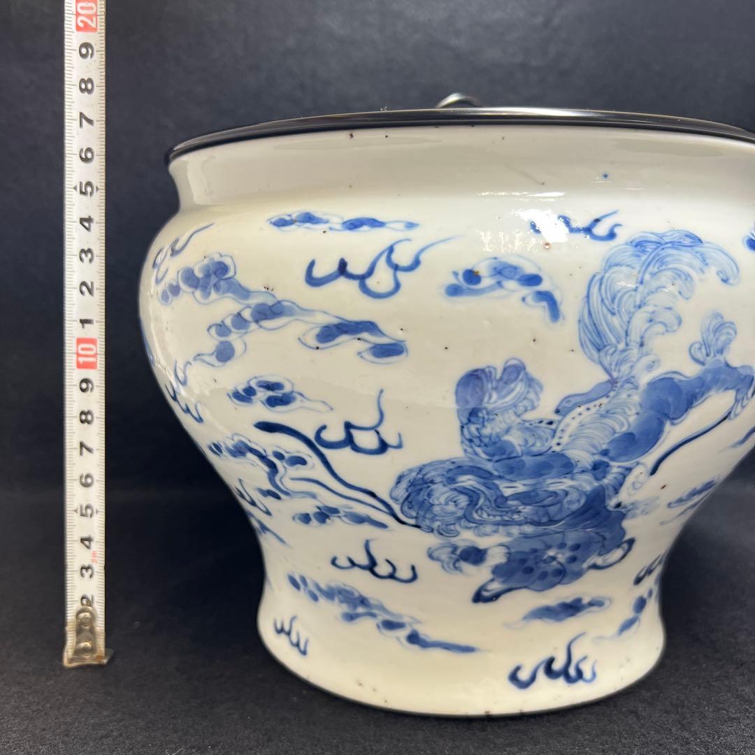 中国清時代　新渡青花雲龍図　水指　木箱付直径20㎝　トサエ東な7-1011☆2F