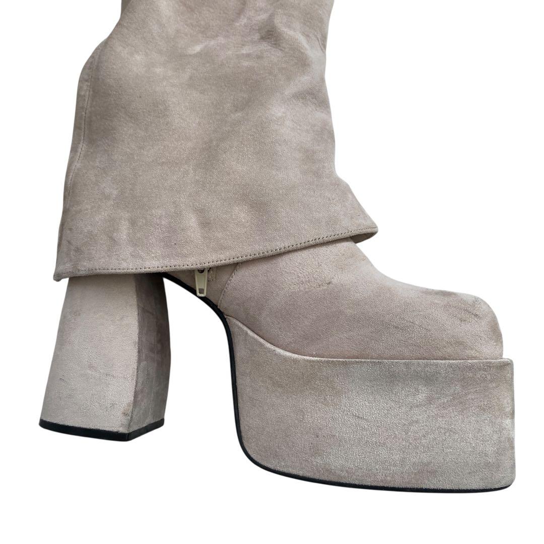 エモダ/ルーズフレアカバーフィットブーツ/ロングブーツ/アイボリー/24.5/L