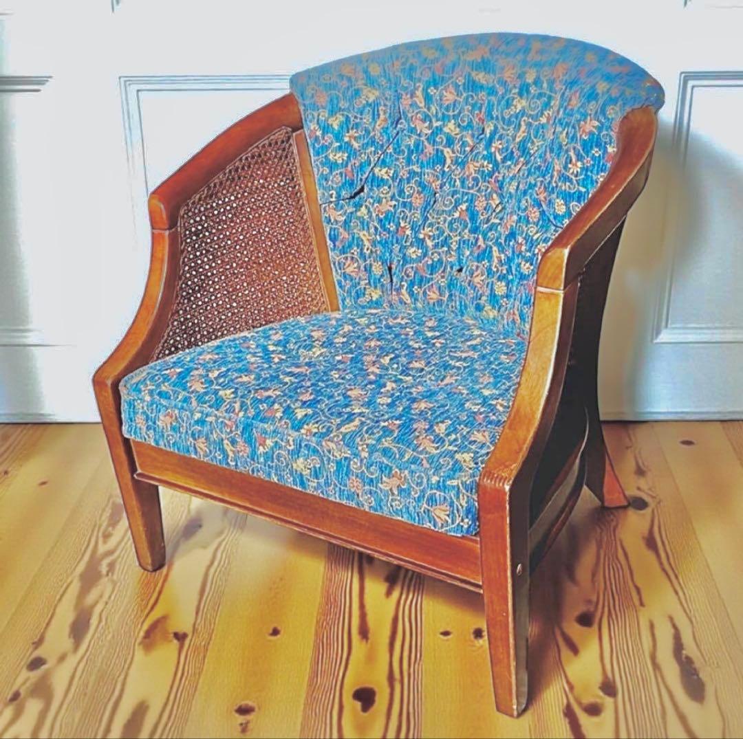 KZ031 【廃盤】三越ブルージュ　カントリーハウス　籐　1Pソファ　小花柄