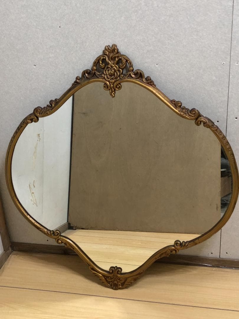 イタリア製 ロココ調 オーバル形 アンティーク加工 玄関鏡　250412-4