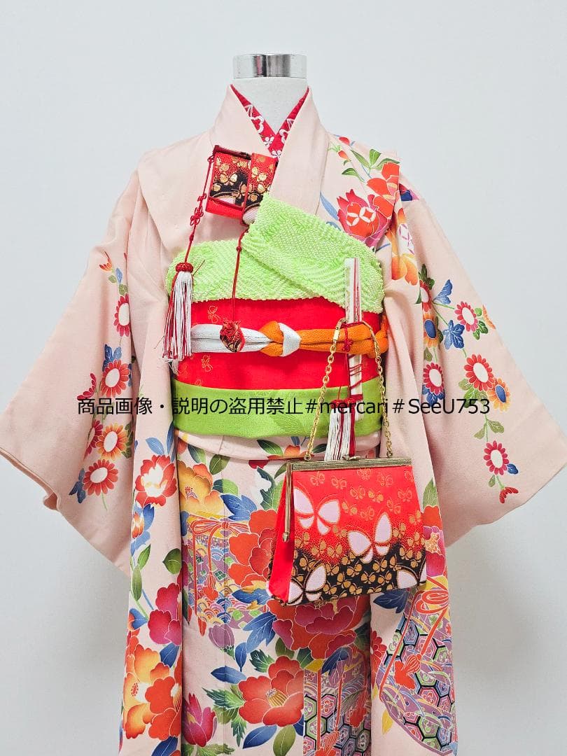 七五三　小さめ7歳~　正絹　着物　セット　女の子 *c80