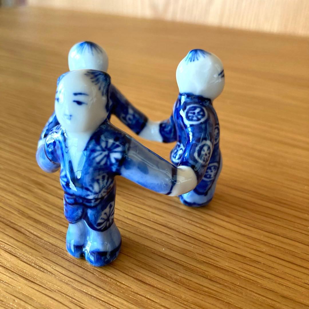 【茶道具】蓋置　染付三つ人形　景雲造　京焼