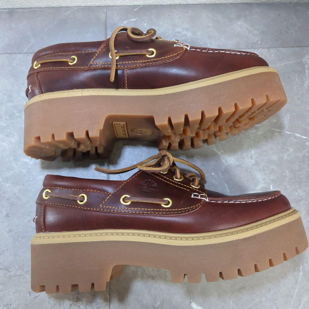 美品☆24㎝ Timberland ストーン ストリート ボート 厚底 モカシン