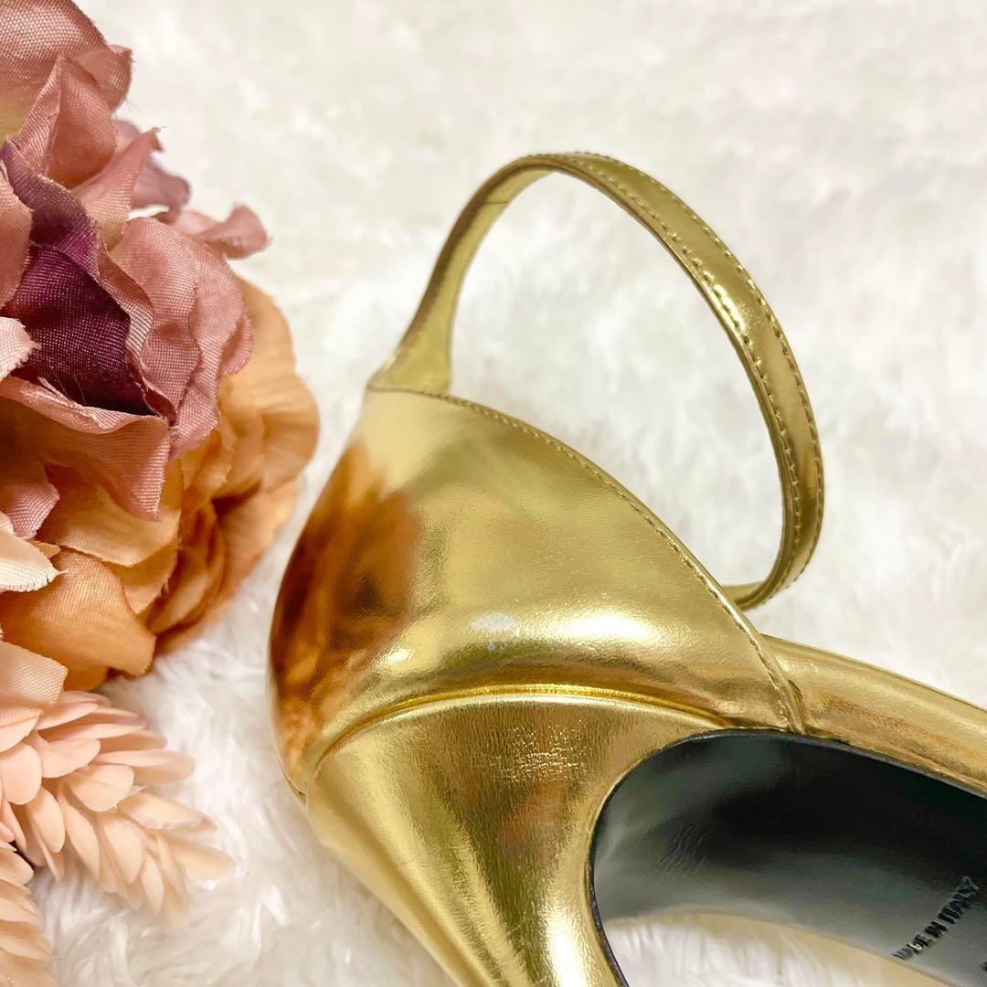 美品✨PRADA プラダ サンダル ハイヒール メタリック ゴールド 22.5