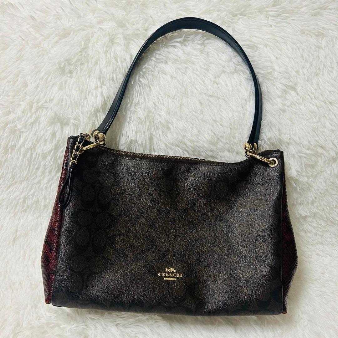 コーチ シグネチャーワンショルダーバッグ 肩掛け パイソン ブラウン