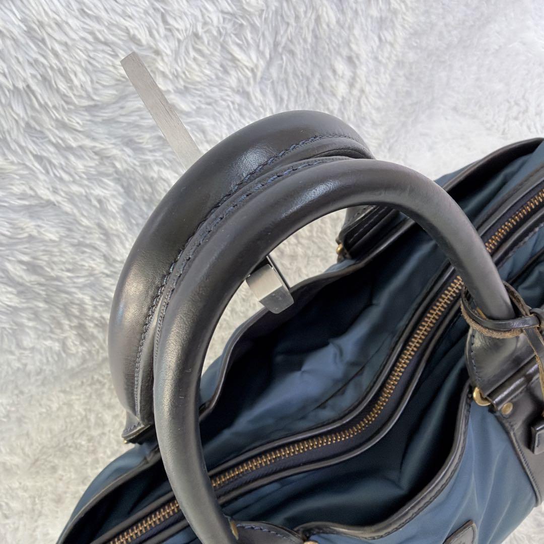 高級✨ Felisi ビジネスバック 本革 ブルー A4 大容量 ナイロン