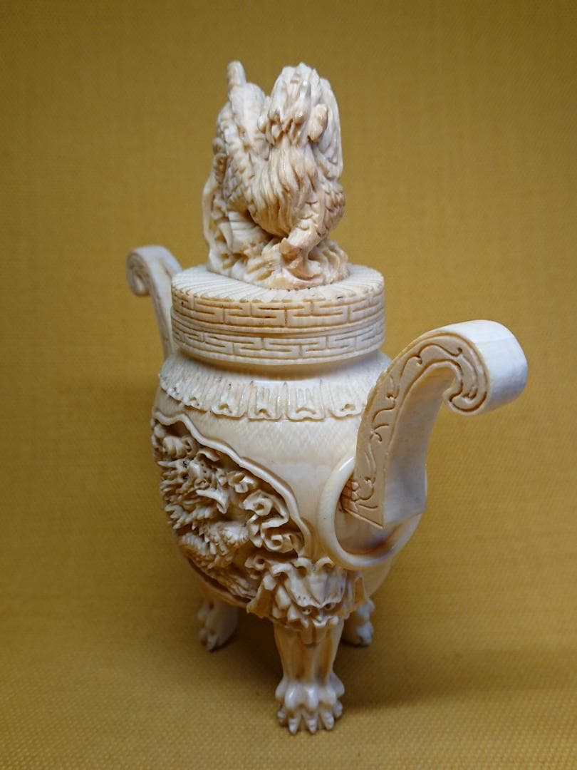 【美品】龍　彫刻　香炉　天然素材　置物　インテリア　工芸品　美術品　A3228