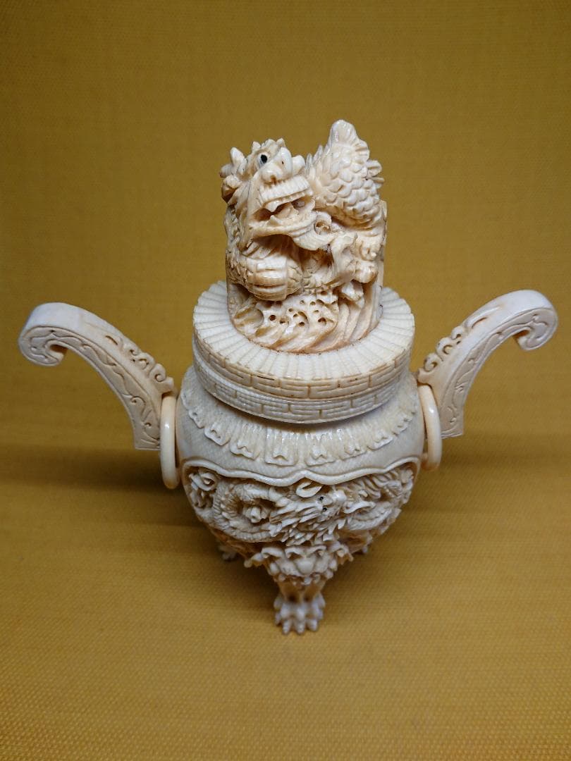【美品】龍　彫刻　香炉　天然素材　置物　インテリア　工芸品　美術品　A3228