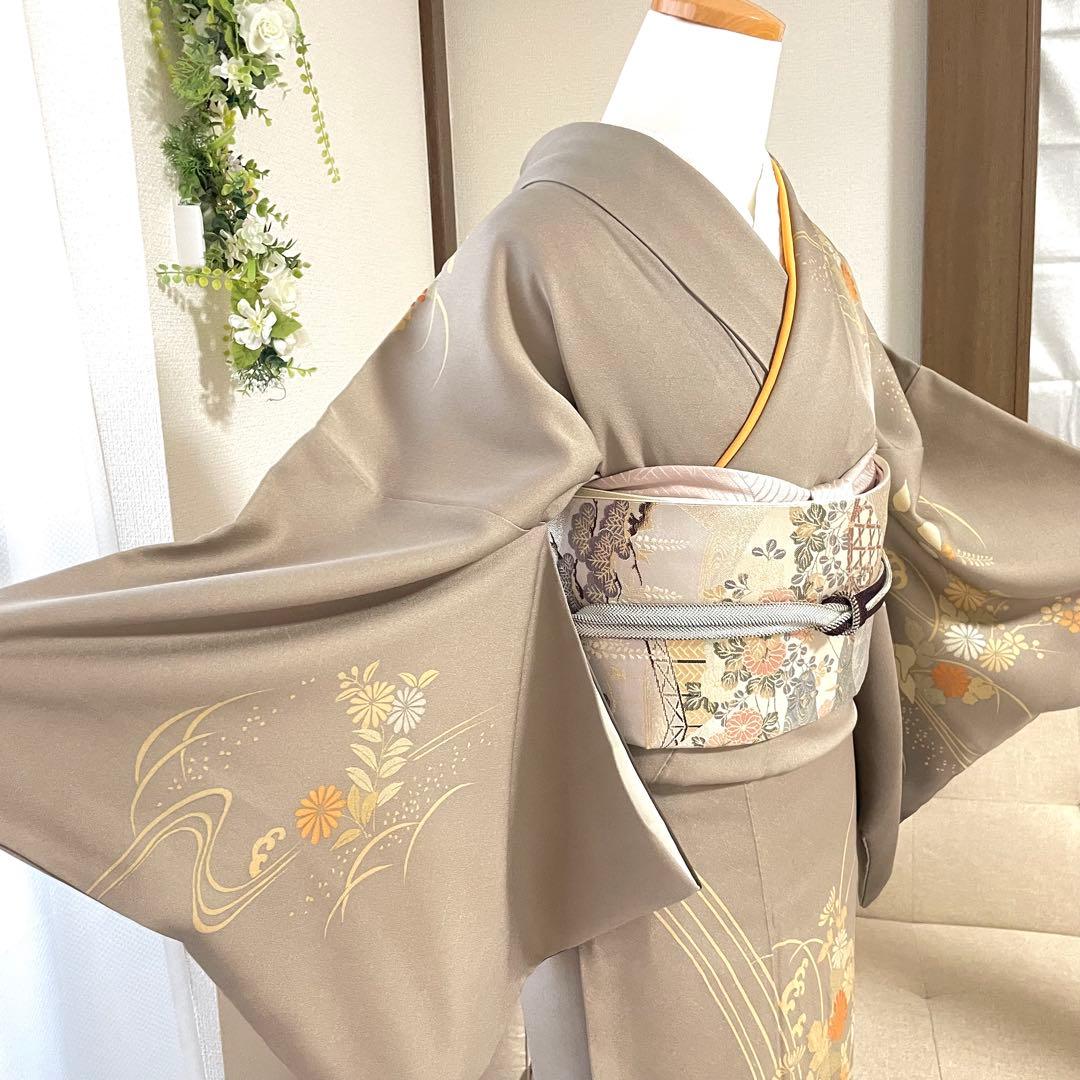 グレージュ 刺繍 4点 フルセット 訪問着 入学式 卒業式 入園式 春 秋 冬