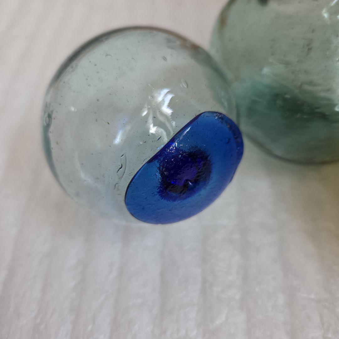 ガラス浮き玉 緑 青ボタン 変型 ☆缶茶