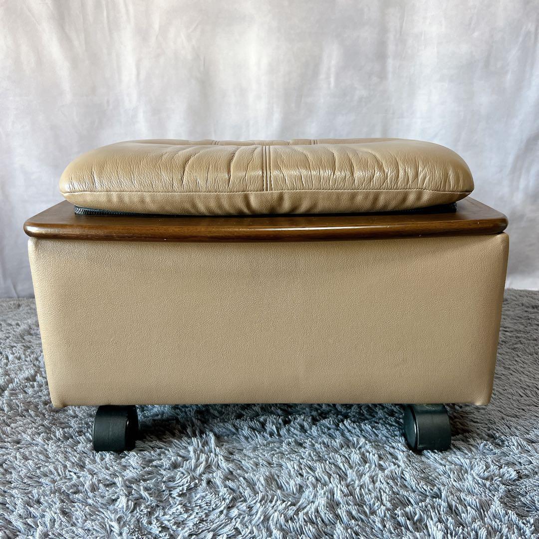 美品★カリモク 本革 レザー オットマン スツール 収納 キャスター付 2WAY