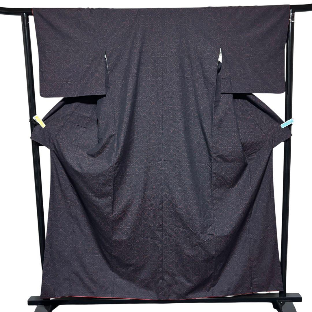 正絹 紬　信州紬風・ぜんまい紬風　幾何学文様 創作紬　フルセット　専門店