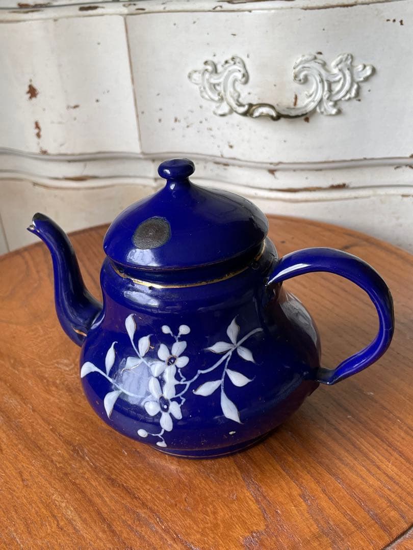 フランス　アンティーク　ホーロー　ティー　ポット　コーヒー　ポット　手書き　レア