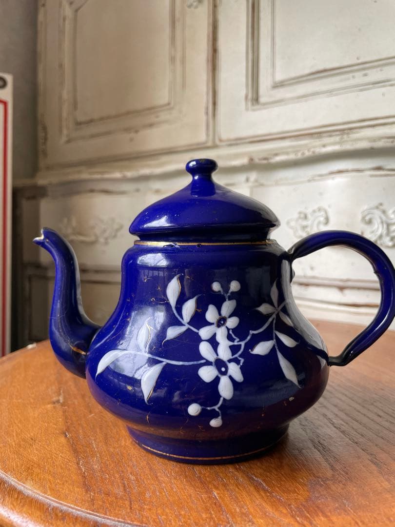 フランス　アンティーク　ホーロー　ティー　ポット　コーヒー　ポット　手書き　レア