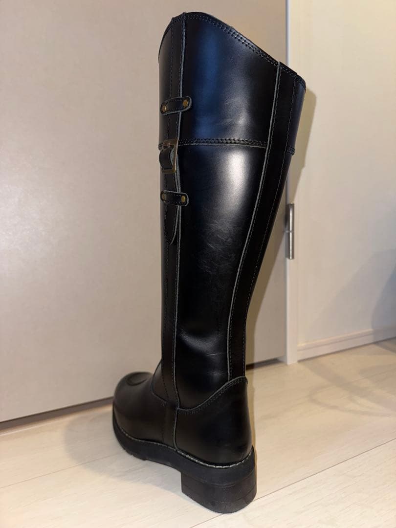 ピーコック厚底 ロングブーツ 本革バイクブーツ