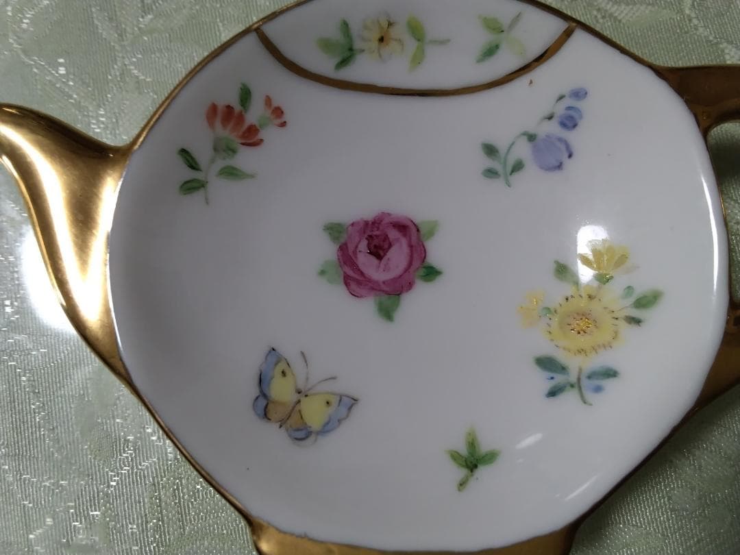 Hand Paint 「一点物」 花と蝶のデザインのティバックトレイ 未使用