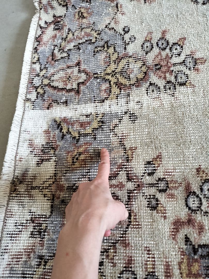 超大判/ベージュと淡いグレーのヴィンテージラグ　雅姫さんNo.636