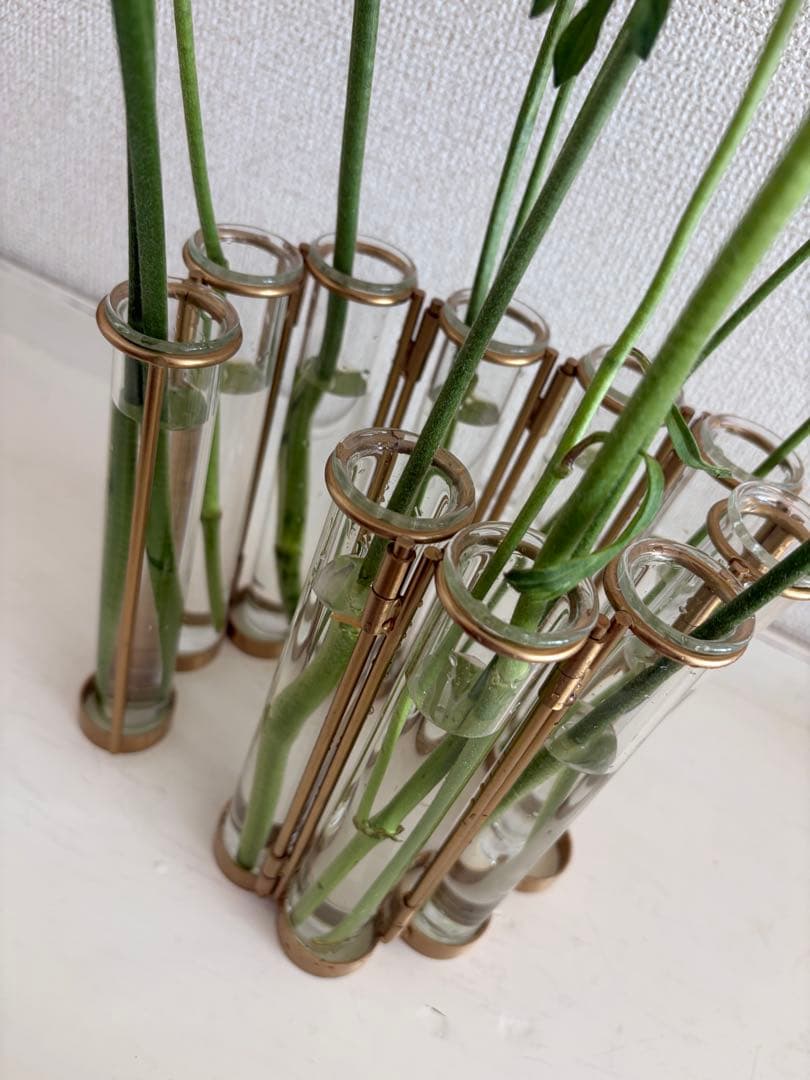 真鍮　試験管型　フラワーベース 10本連結　四月の花器風