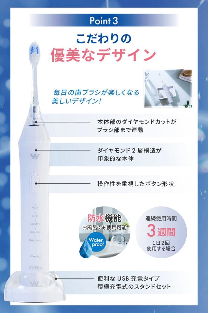 【未開封】電動歯ブラシ本体/替ブラシセット CLISTIA ホワイトエッセンス