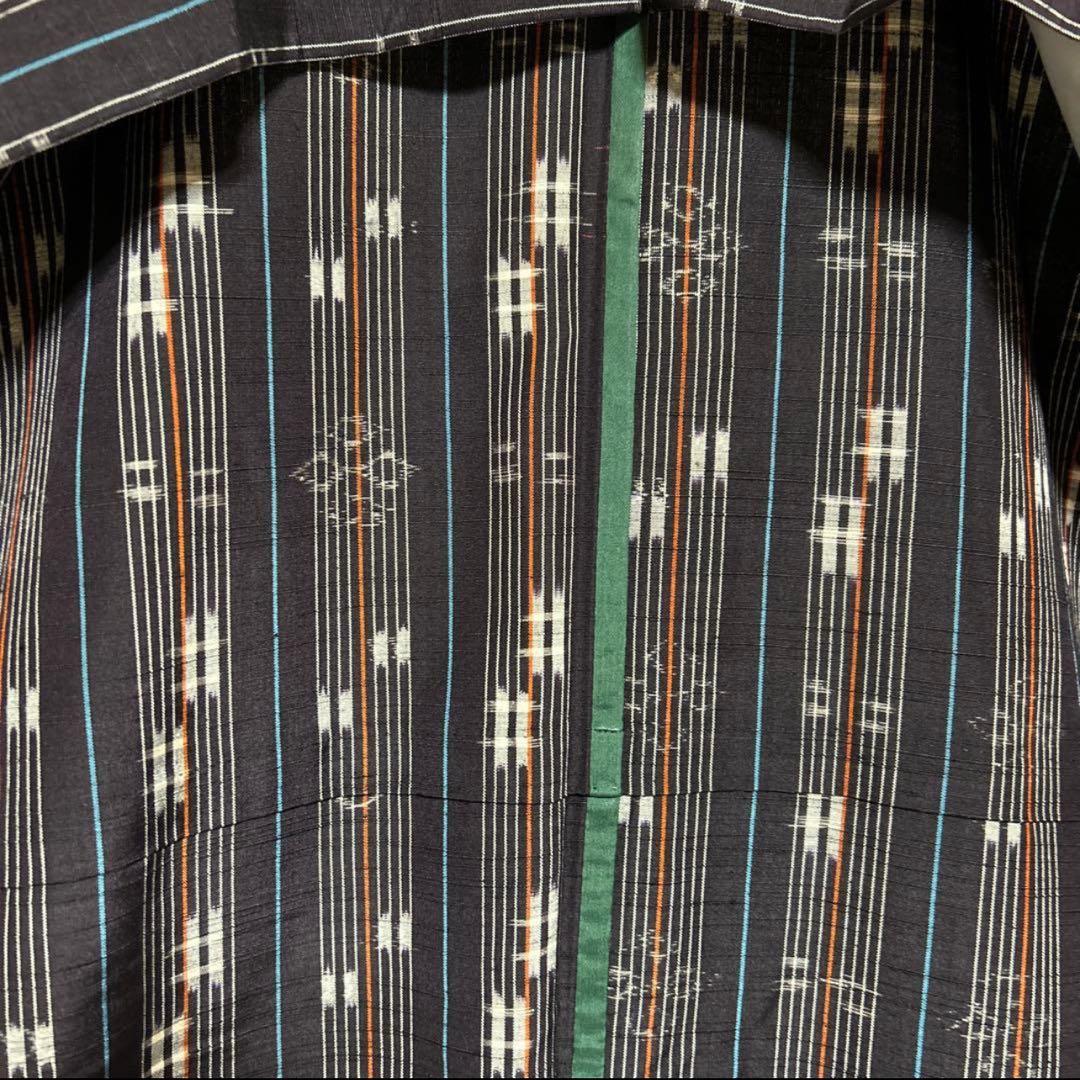 未使用近い　美品　単衣　正絹　紬　小紋　琉球絣柄　十日町紬系　フルセット　4点